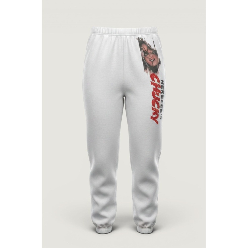 Hybrid Apparel Chucky Sweatpants Mens L‎ White Fleece Joggers Horror Movie Night